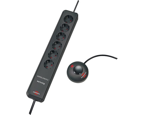 Brennenstuhl 6-voudige Eco-Line Comfort Switch stekkerdoos, antraciet, met handige externe voetschakelaar, 2,0 m