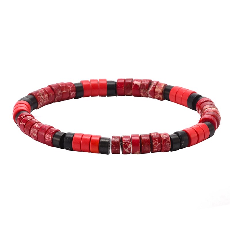 Bracelet Perles Heishi Pierre De Corail Et Jaspe Impérial Rouge-enfant-12cm