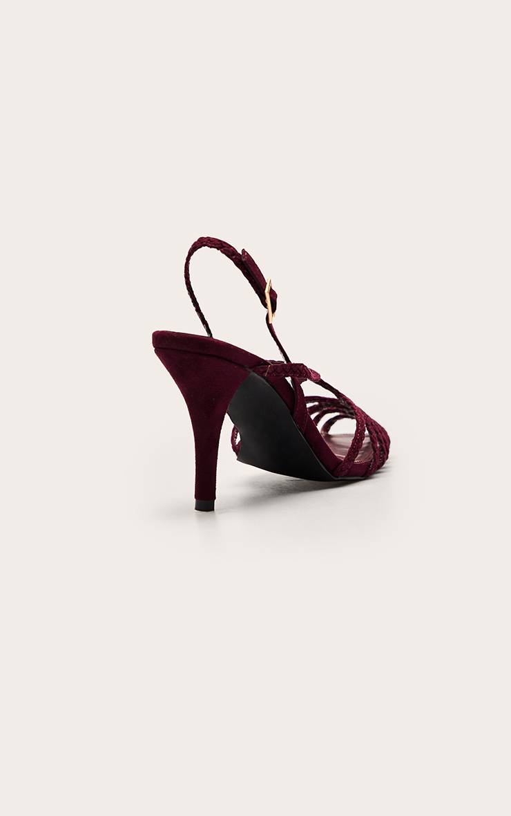 Rouge Bordeaux Sandales À Talons Tressées Ajourées