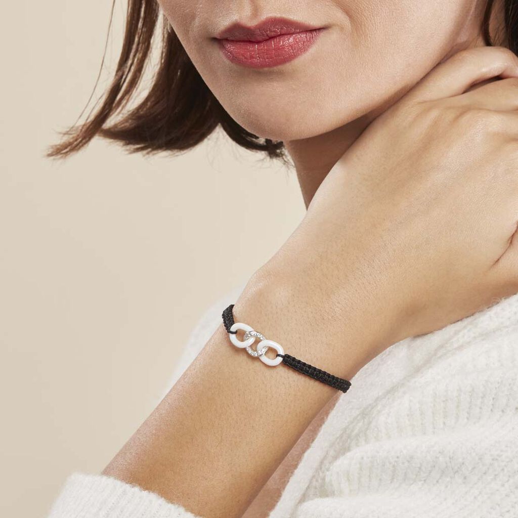 Bracelet Link Argent Blanc Oxyde De Zirconium Et Céramique