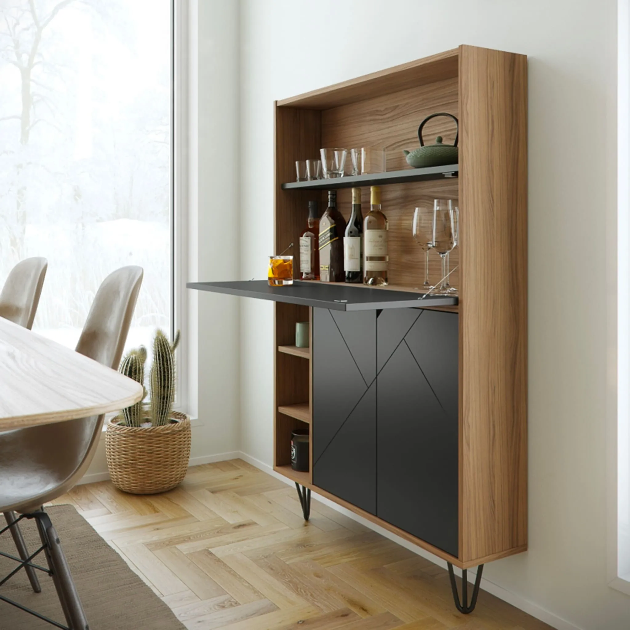 Nexera Bureau Mural Slim - Noyer  Noir