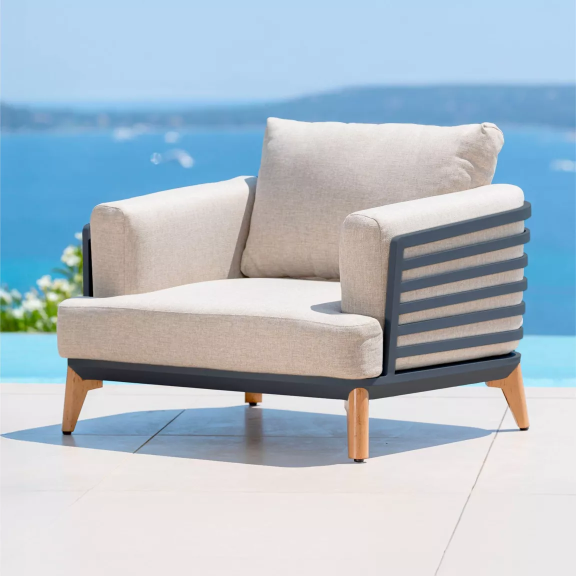 Salon de jardin aluminium 5 places 5 pcs Monte Carlo Gris anthracite et taupe
