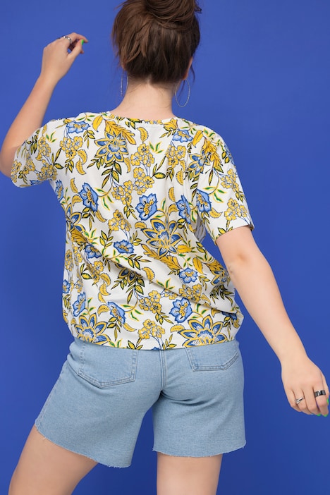 T-Shirt, oversized, Flowerprint, Rundhals, Halbarm