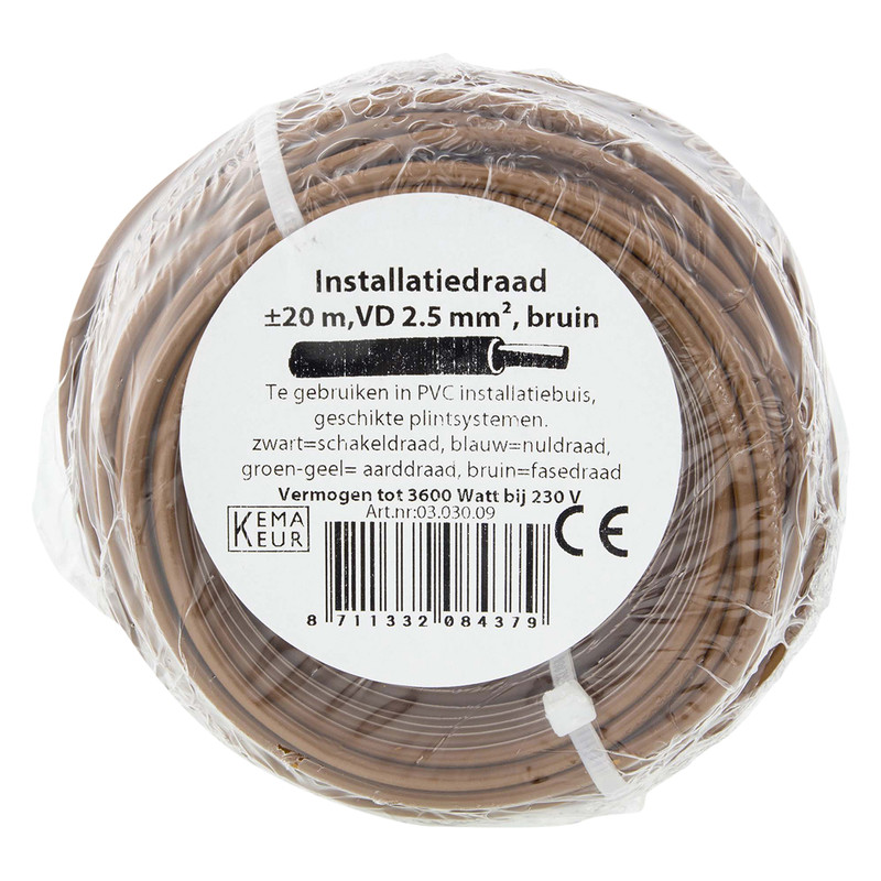 Installatiedraad VD H07V-U 20m 2,5mm² bruin
