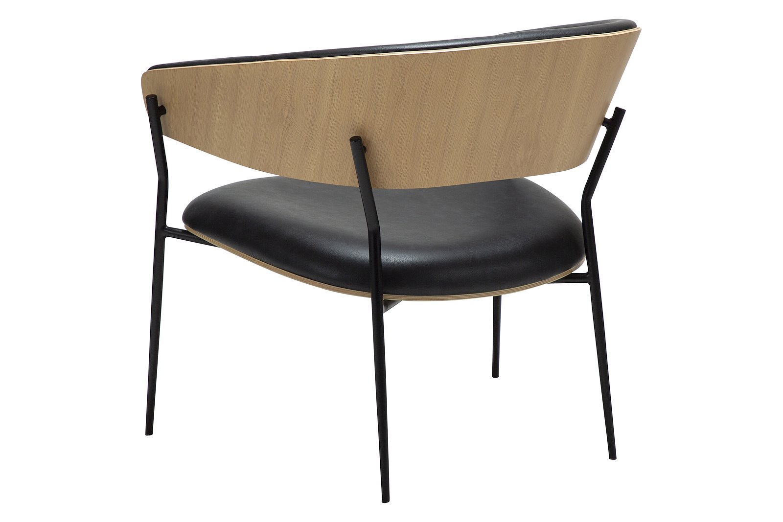 Crib hvilestol Med arm. PU Raven black med hvitvasket eikefinér rygg og sorte ben