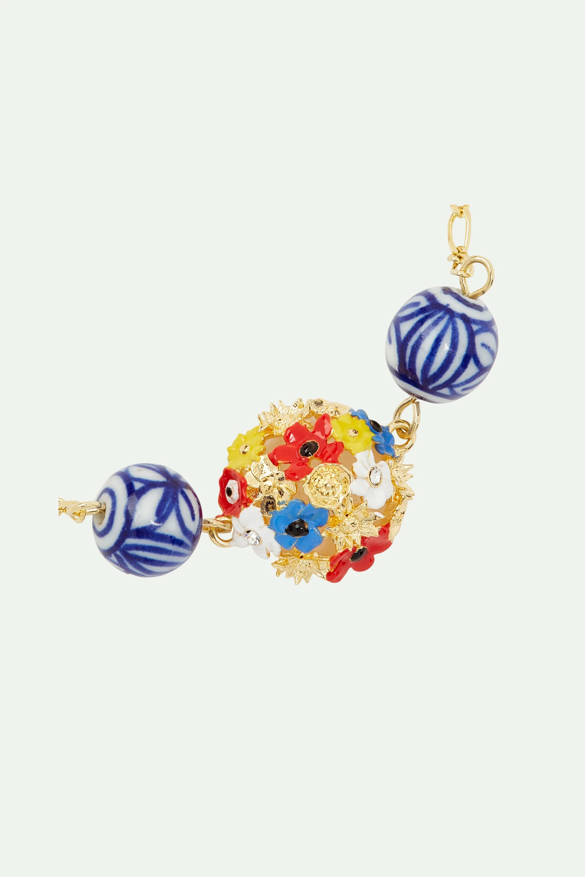 Bracelet fin bouquet de fleurs et perle en céramique | Multicolore