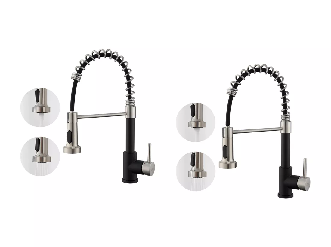 2PCS AURALUM MAX Mitigeur cuisine avec douchette Robinet Cuisine à Ressort Robinetterie cuisine Rotation 360°,2 Jets,Eau Froide/Chaude,Noir