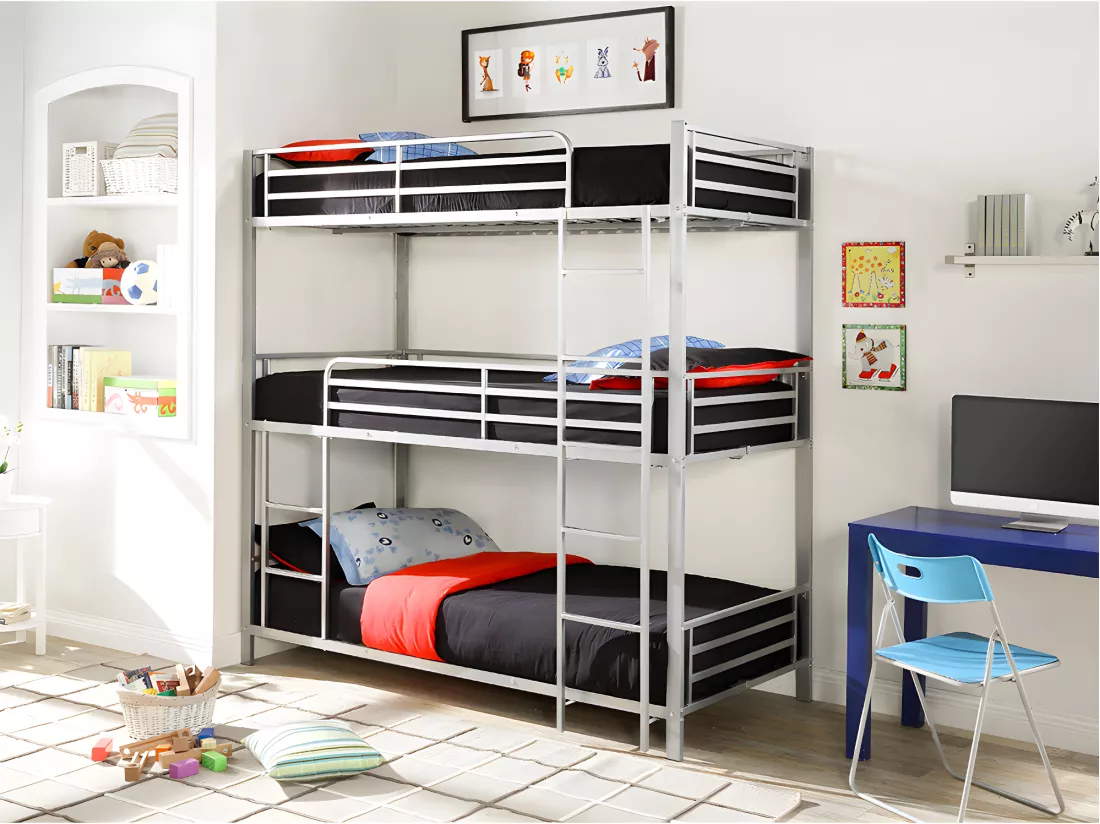 Lits superposés triple 3 x 90 x 190 cm - Métal - Argent - ELOUAN III