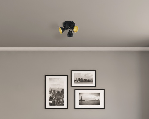 FLAIR plafondspot, 3-lichts, Ø 21 cm, zwart/mat/goud