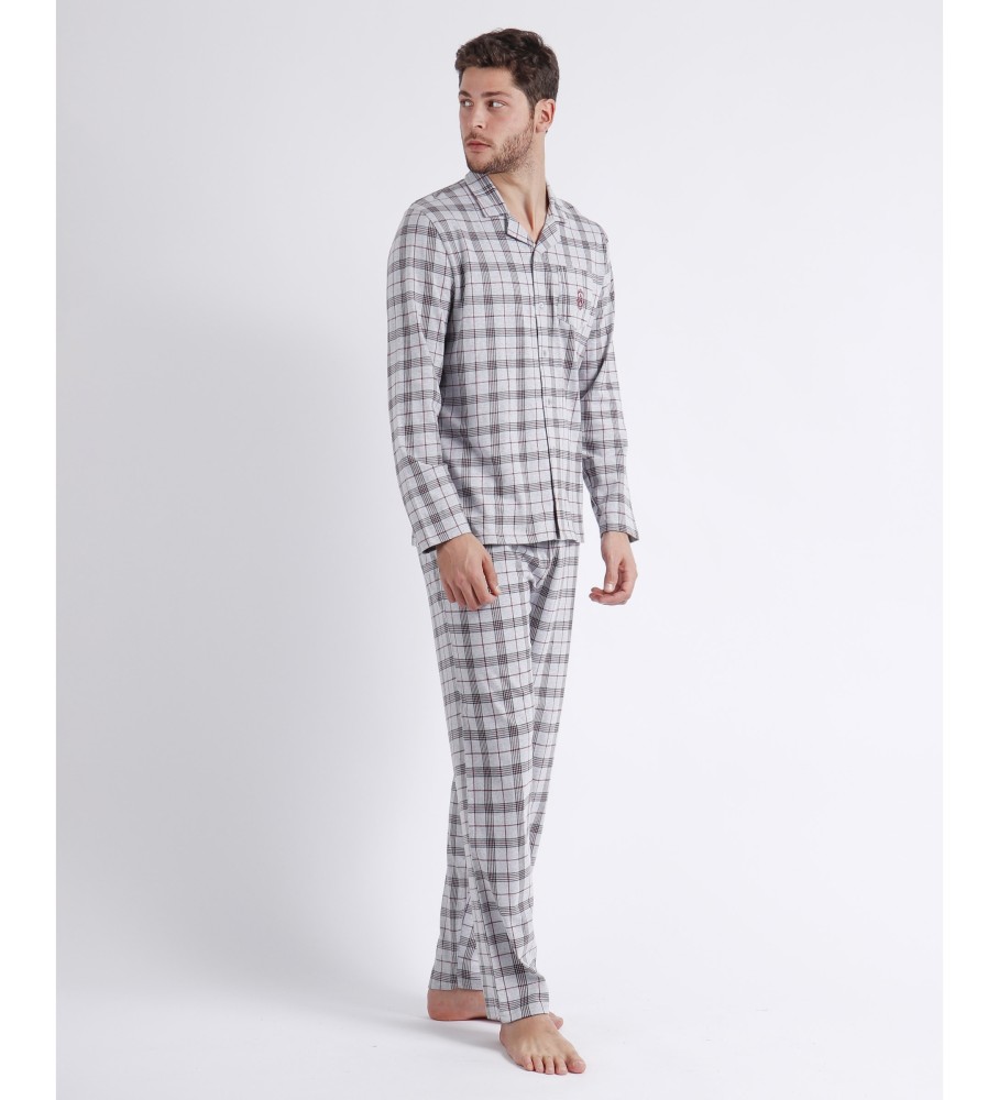 Pijama Admas de manga comprida aberto, estilo granada, cinza