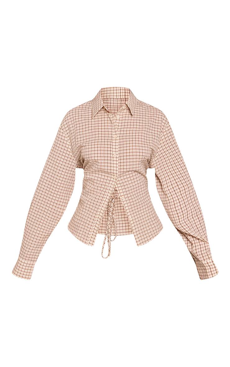 Gris Pierre Ensemble Chemise Cintrée À Carreaux Avec Nœud Dans Le Dos Petite