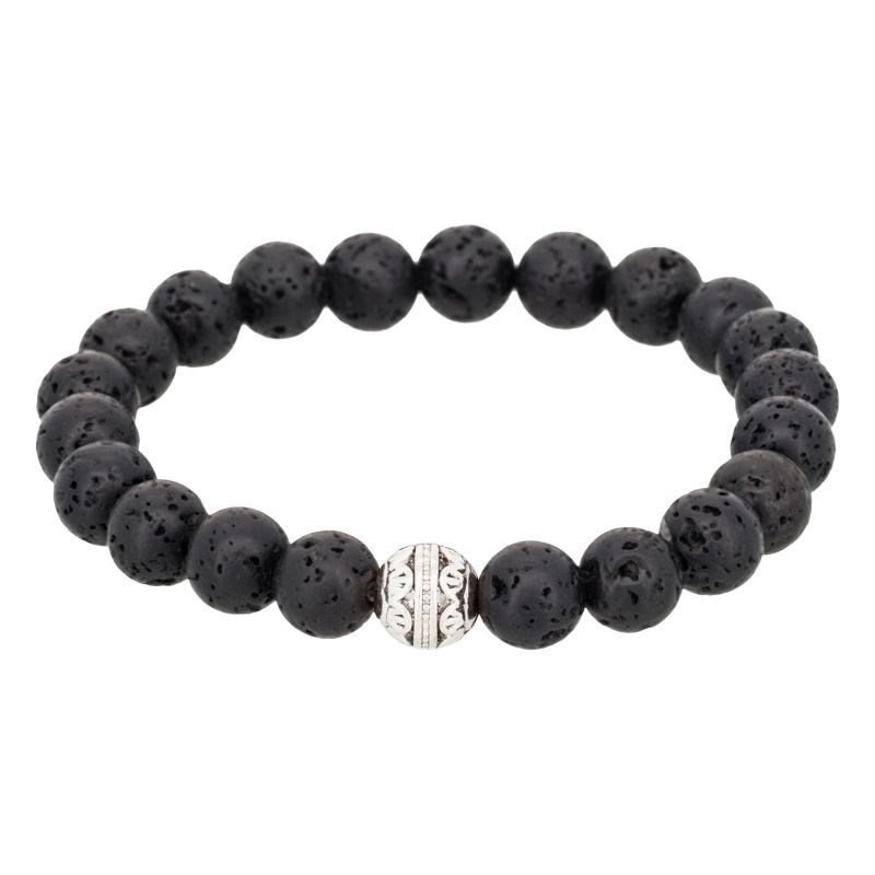 Bracelet Homme élastiqué pierres noires 
