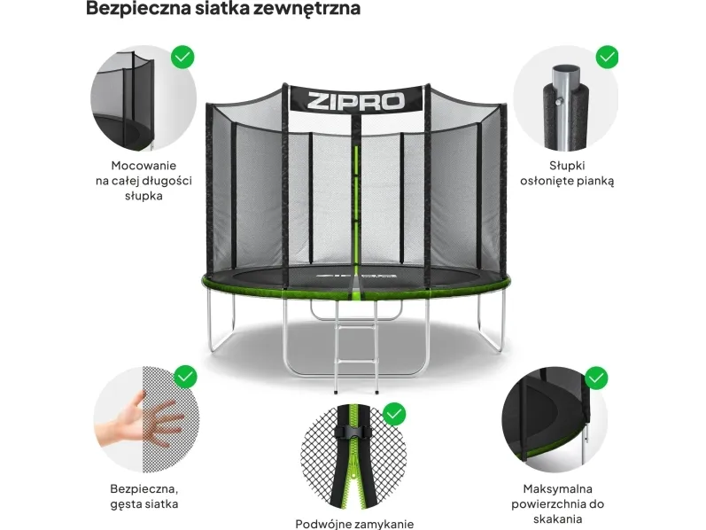 Zipro Trampolin med eksternt net 10FT 312cm   skopose