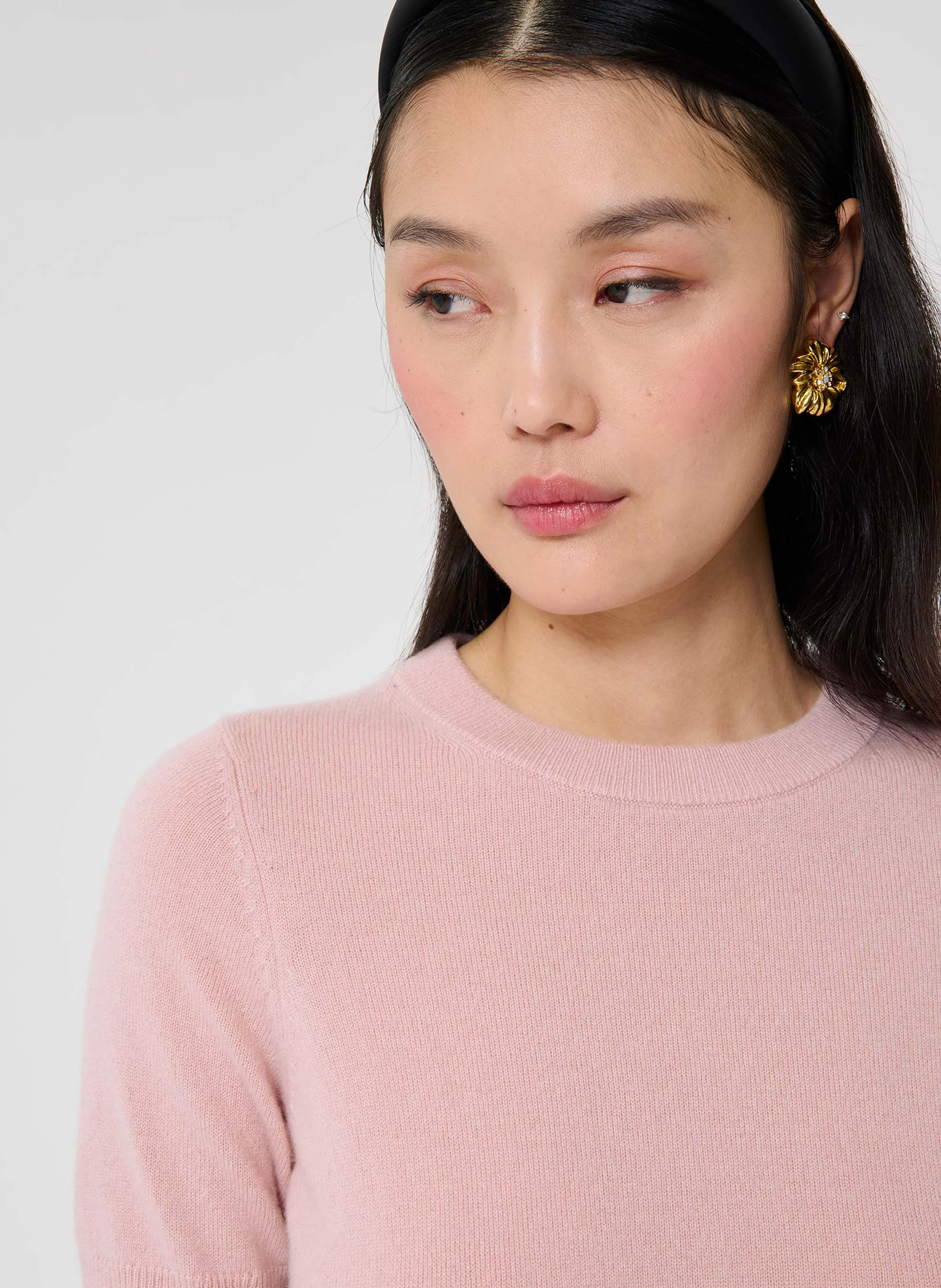 PEER - Pull manches courtes en cachemire | Rose