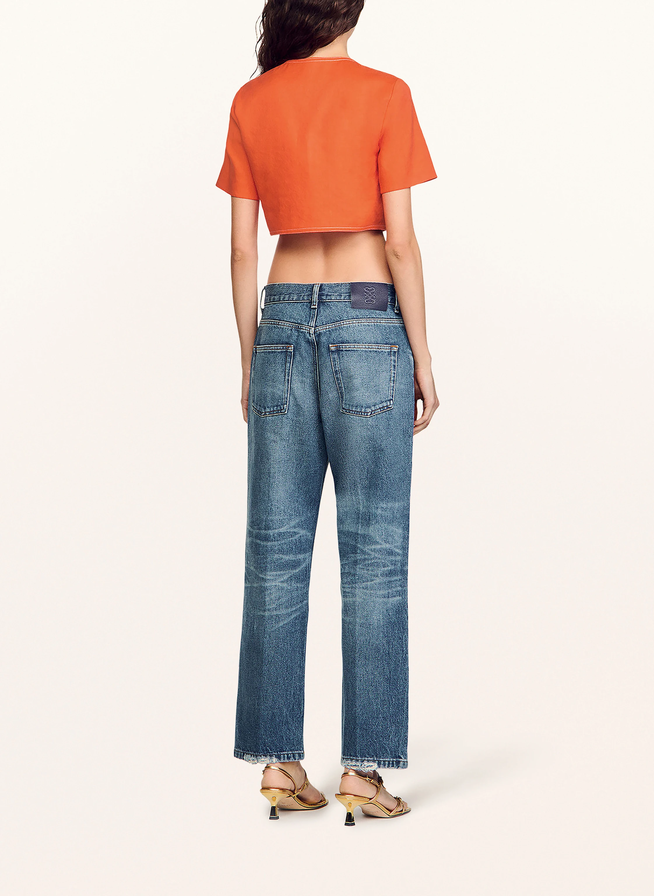 SANDRO Cropped-Shirt mit Leinen und Cut-out