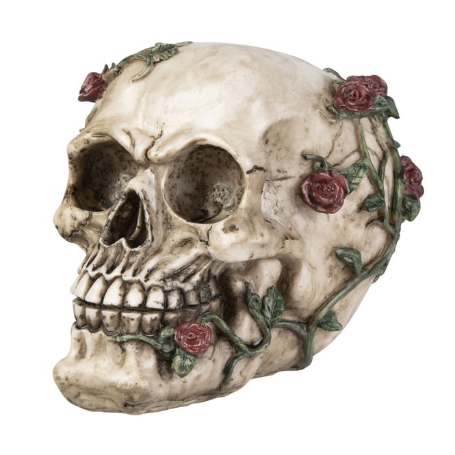 Totenkopf mit Blumen - ca. 10,5 x 14 x 11,5 cm