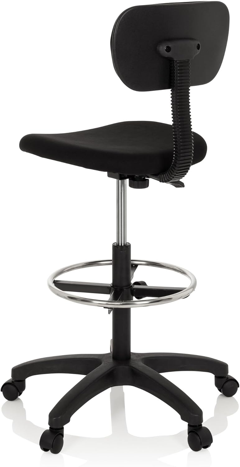 hjh OFFICE 671004 Arbeitsstuhl mit Fußring TOP Work 05 Stoff Schwarz Counterstuhl Drehstuhl mit Rollen, höhenverstellbar