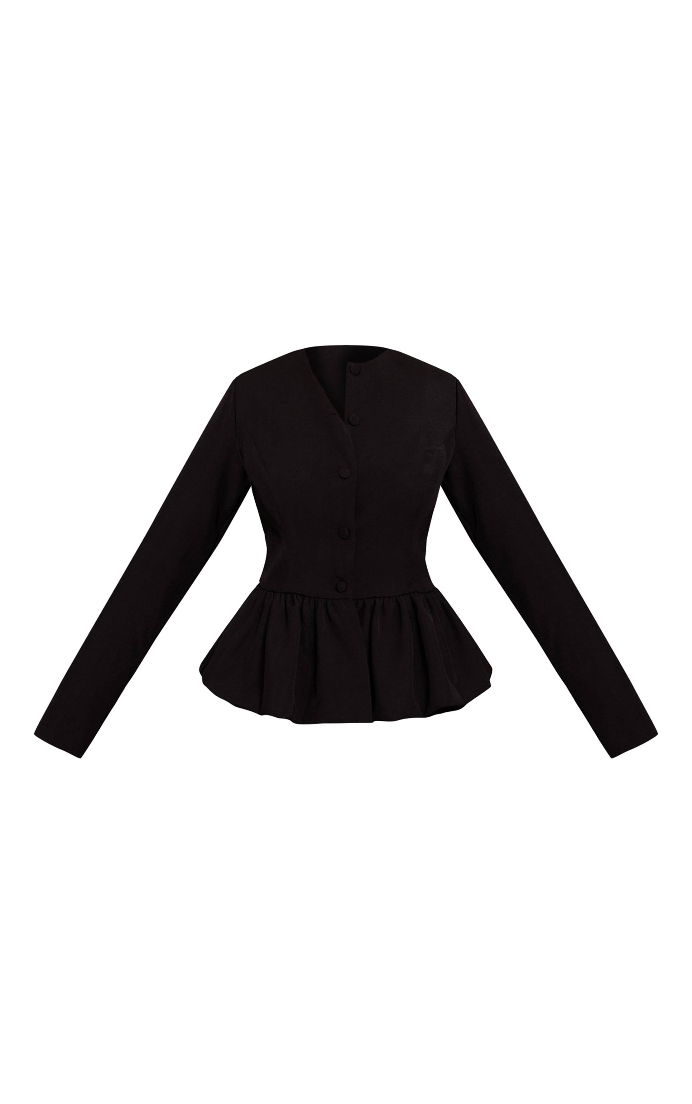 Noir Veste En Tissu Tissé À Détails Volantés Shape