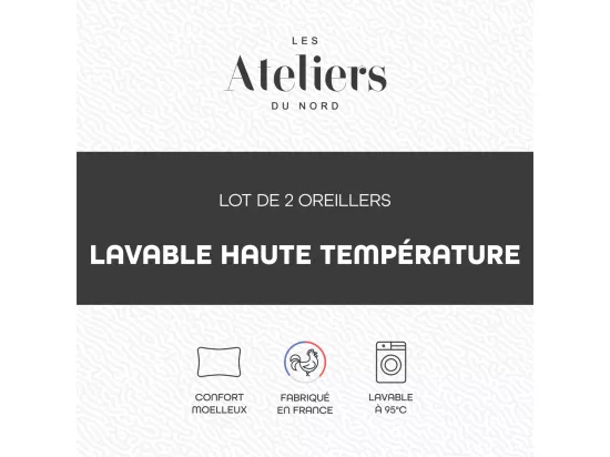 Lot de 2 Oreillers Lavage 95° 60x60cm