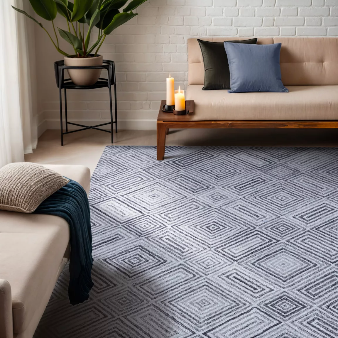 Tapis de salon rectangulaire matière recyclée tuftée (160 x 230 cm) Shelton Gris