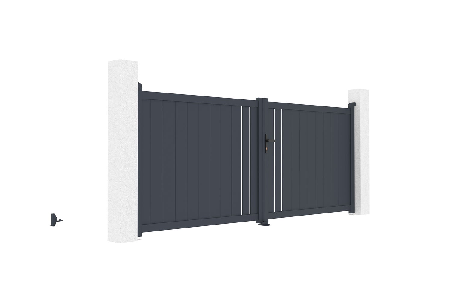 Dubbele poort van aluminium, 3,5 m breed, GIONA, H.140 cm, grijs
