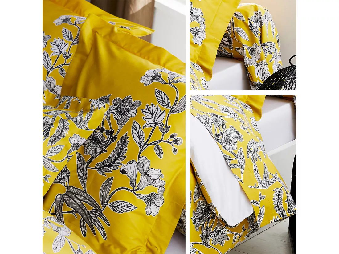 Taie de traversin 140x43 cm satin de coton BOTANIC jaune soleil