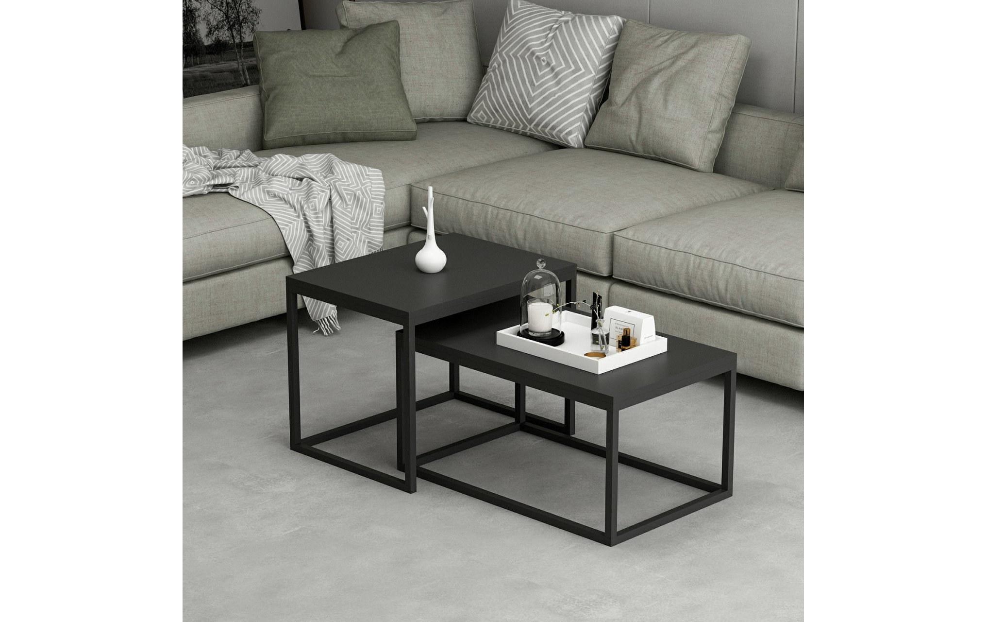 Couchtisch Leka 2-ert Set, Schwarz<br>Beistelltisch