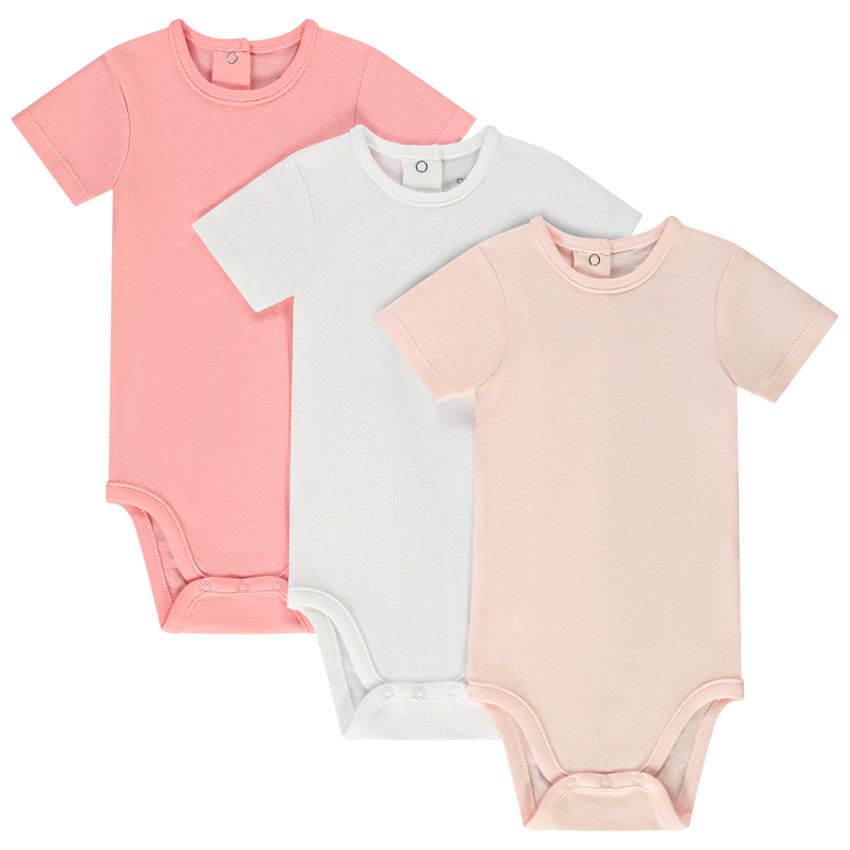 Lot de 3 bodies manches courtes unis pour bébé fille - Rose
