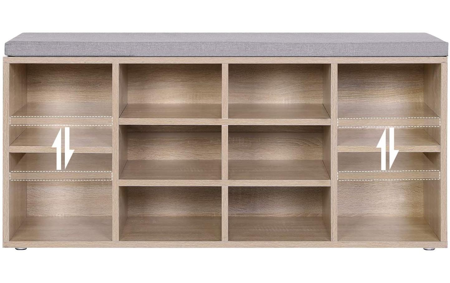 Schuhregal mit Polster, 104 x 48 cm, NatureSchuhablage mit Sitzbank