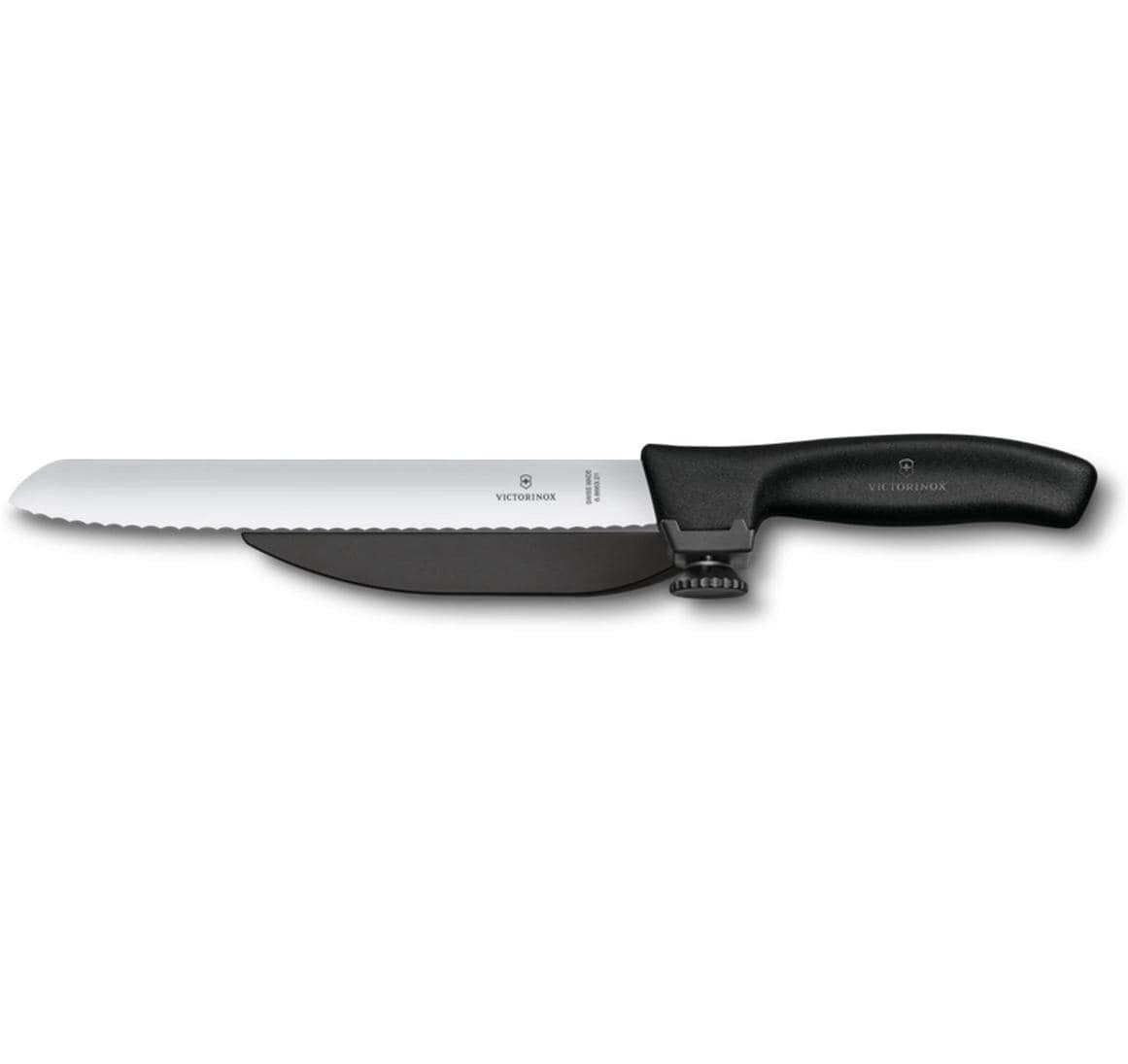 Swiss Classic DUX-Messer Schwarz, 21 cmMesser mit Wellenschliff und verstellbarer Führung