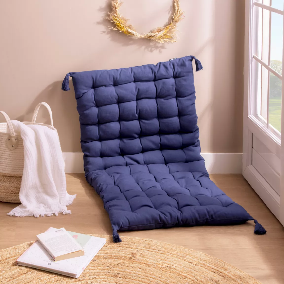 Matelas de sol coton (120 x 60 cm) Pixel Bleu marine