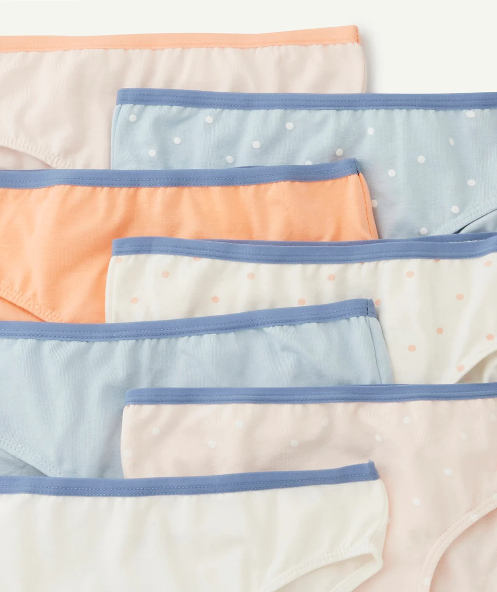 LOT DE 7 CULOTTES FILLE EN COTON BIOLOGIQUE UNIS ET À POIS