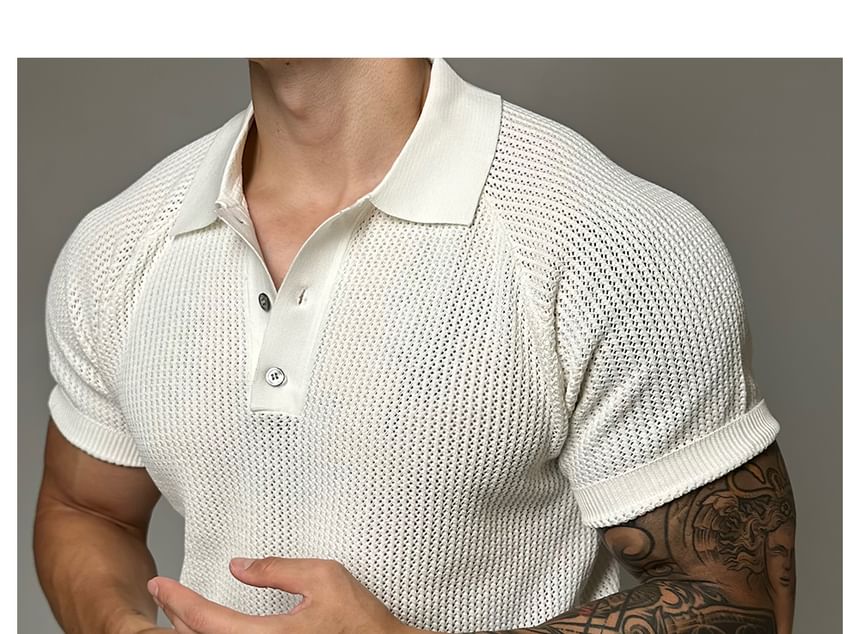 Okwano - Poloshirt met korte mouwen en effen breisel