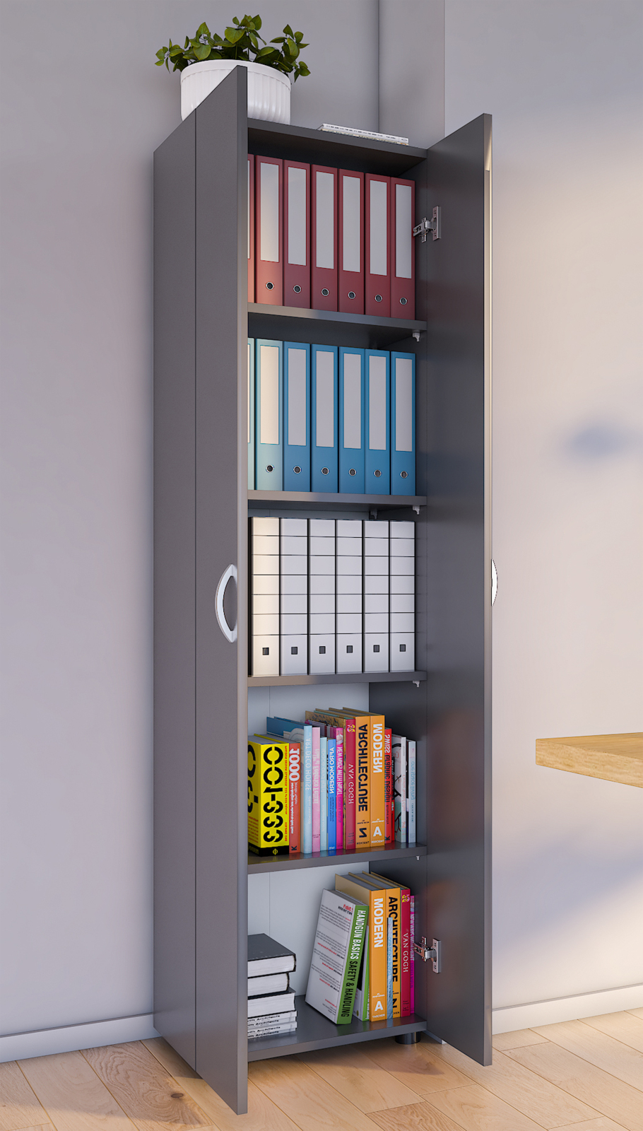 Büroschrank ULAS - anthrazit - 5 Fächer - 49 cm