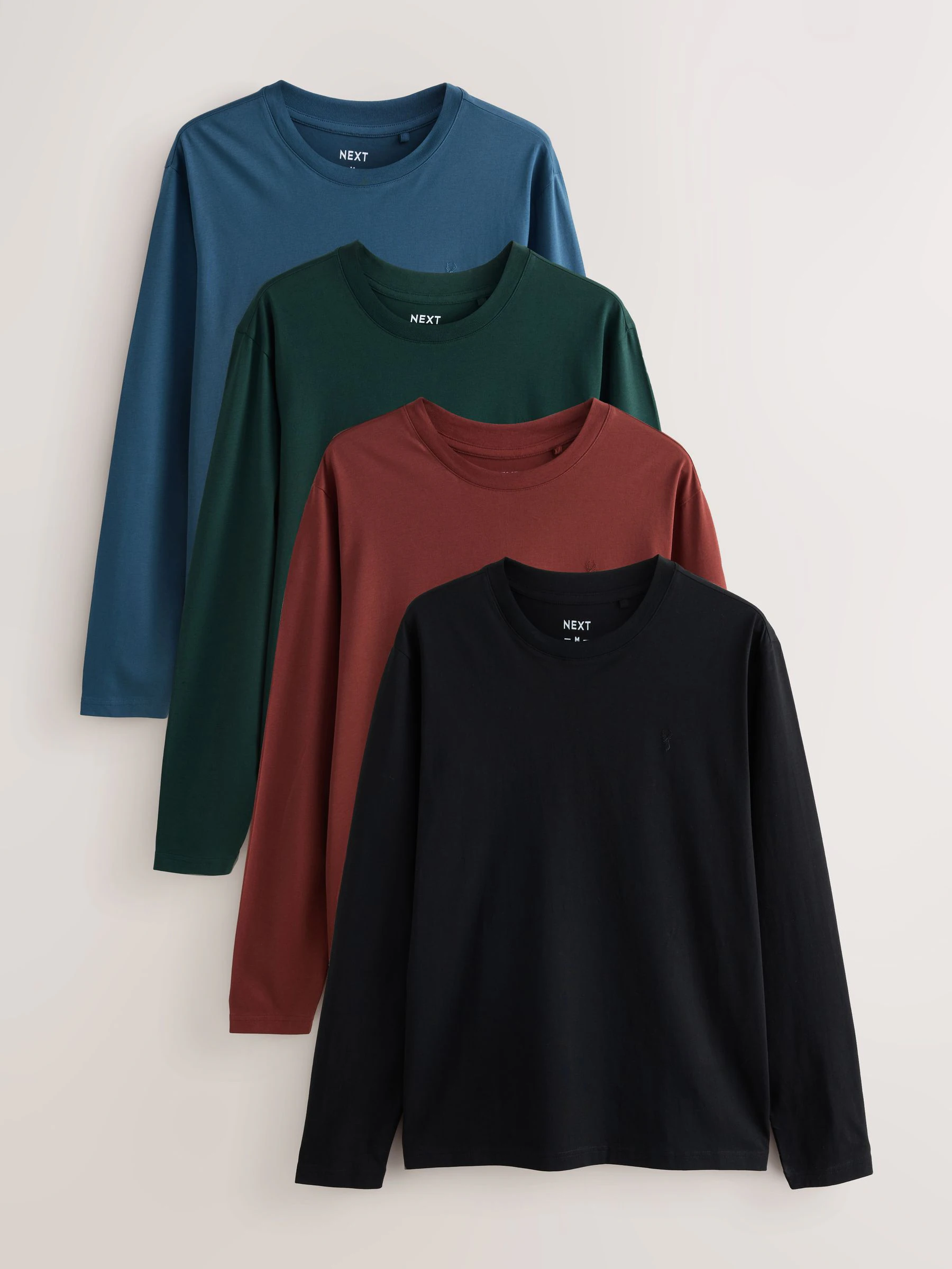Black/Blue/Green/Orange - Set van 4 T-shirts met lange mouwen