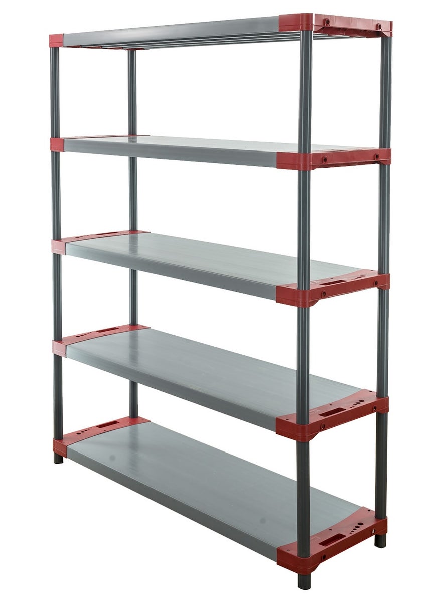 PROREGAL Plastic Plank Grey Bear Hoog HxBxD 180 x 140 x 46 cm Plank Draagvermogen 70 kg Grijs/Rood