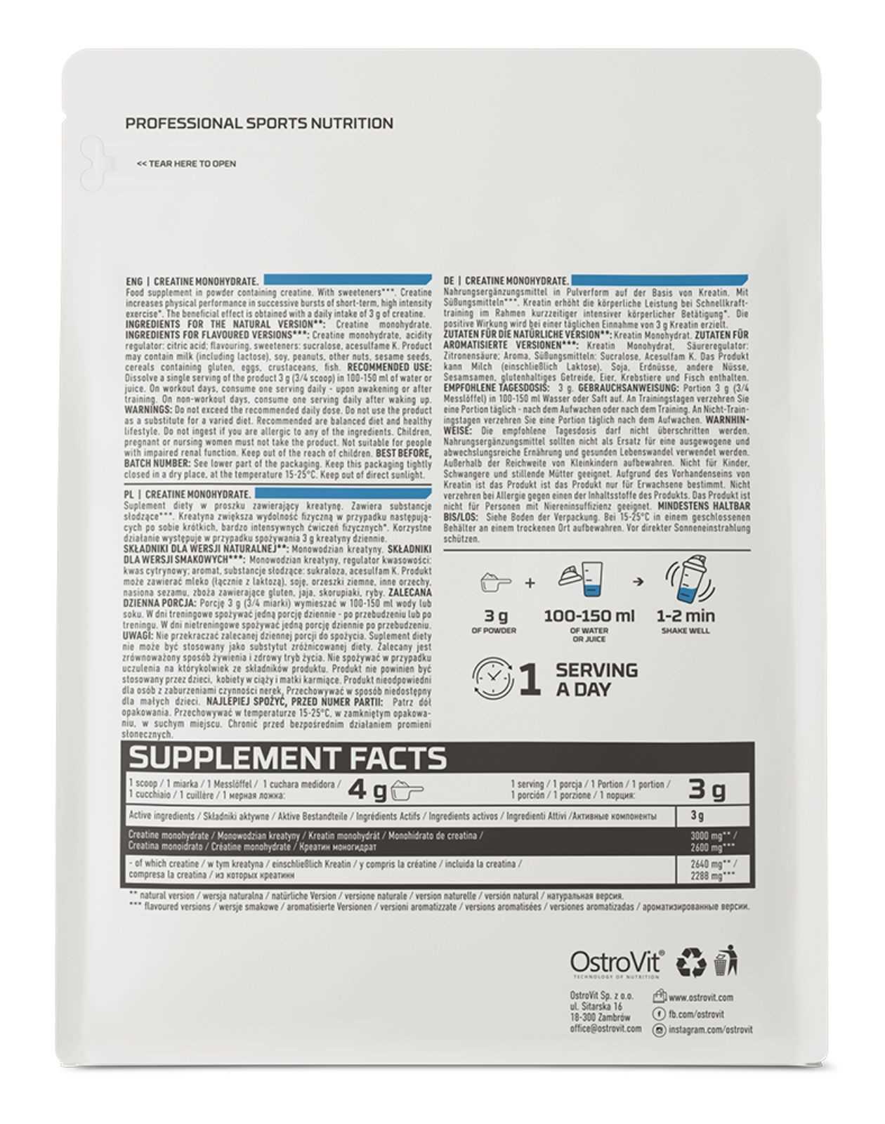 OstroVit Creatina Monohidratada 300g