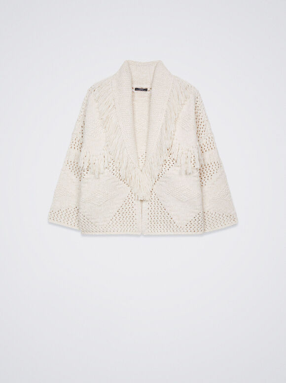 Cardigã de tricô com franjas - Branco-creme
