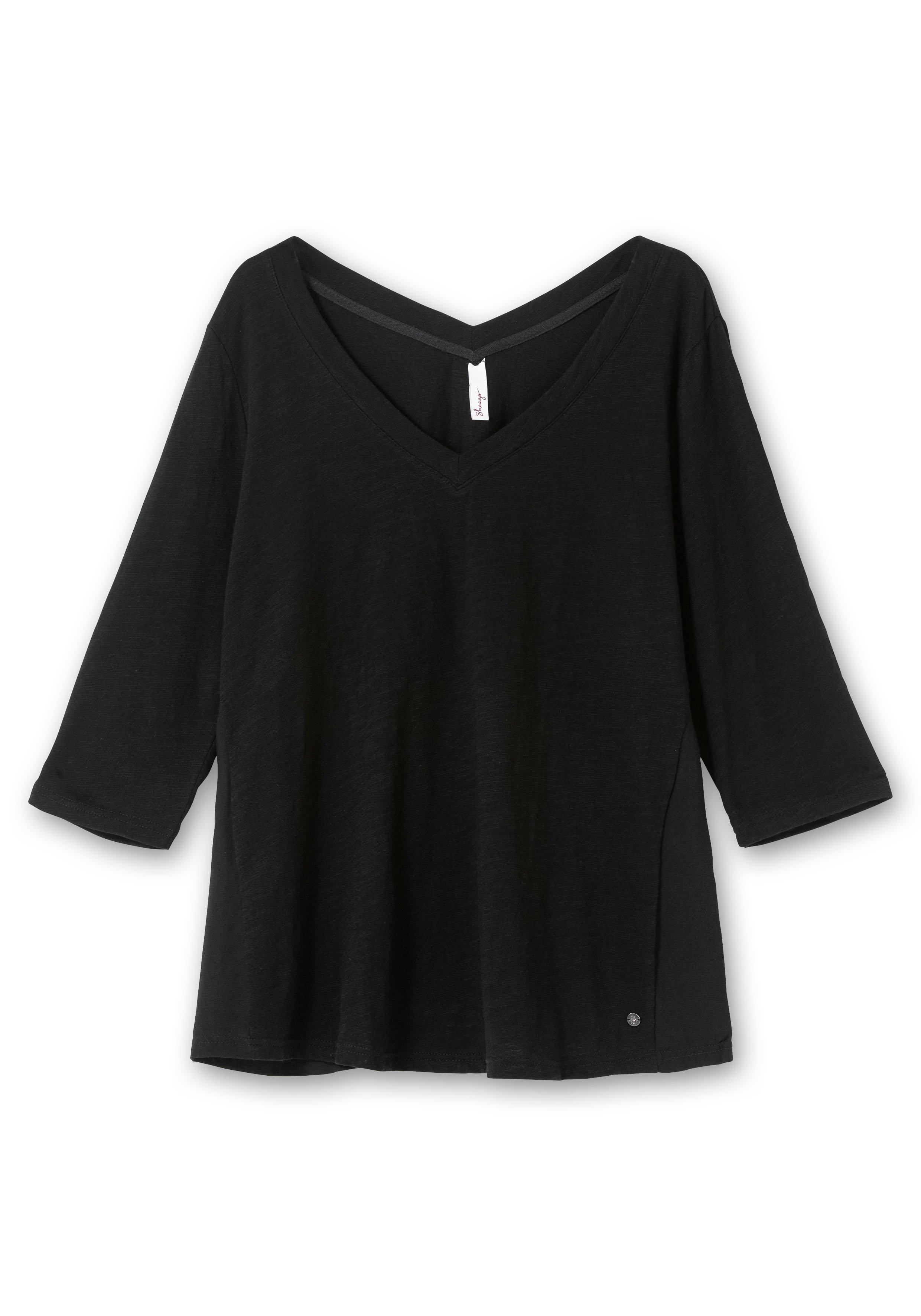 3/4-Arm-Shirt mit Einsatz aus Blusenstoff seitlich