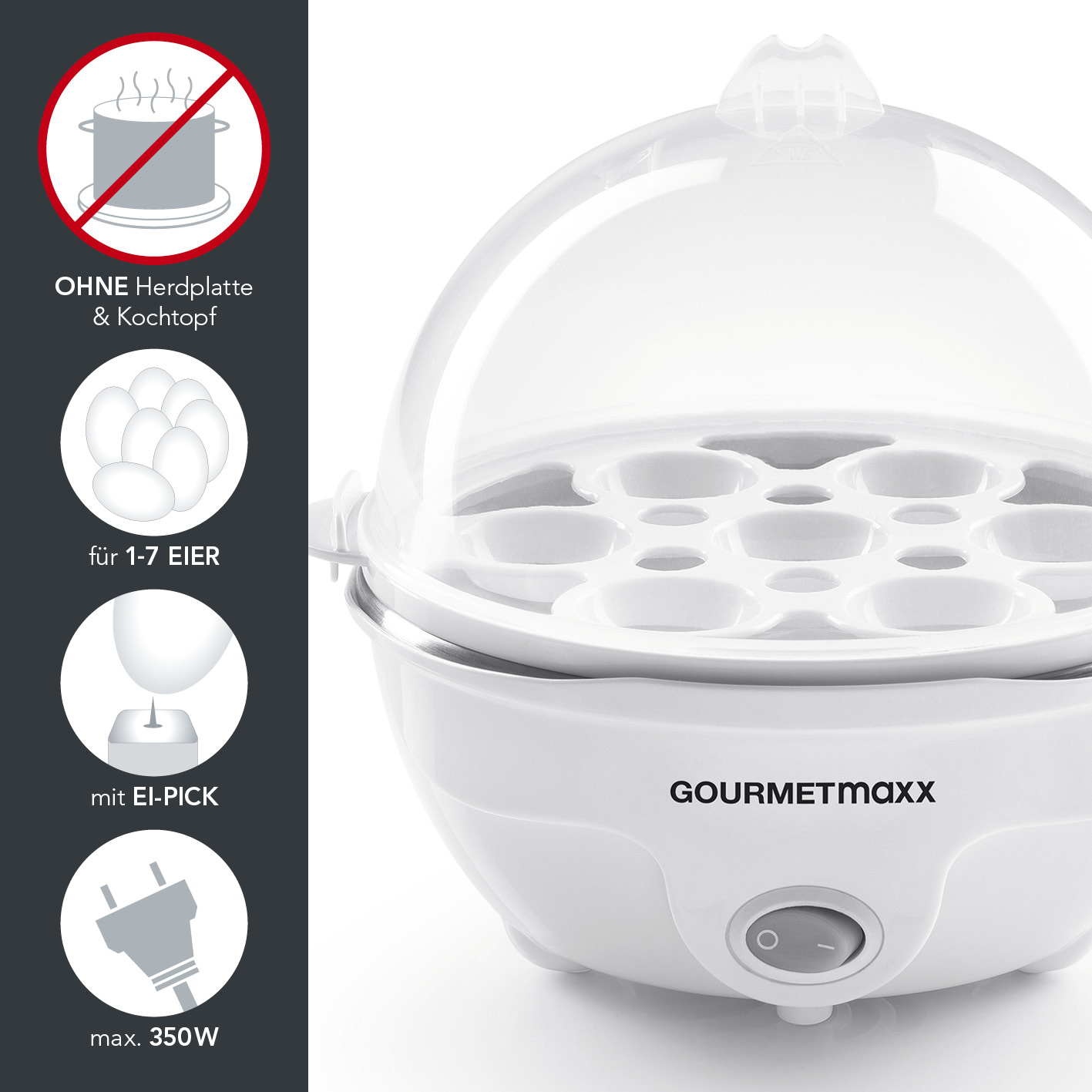GOURMETmaxx Eierkocher für 7 Eier 350W weiß