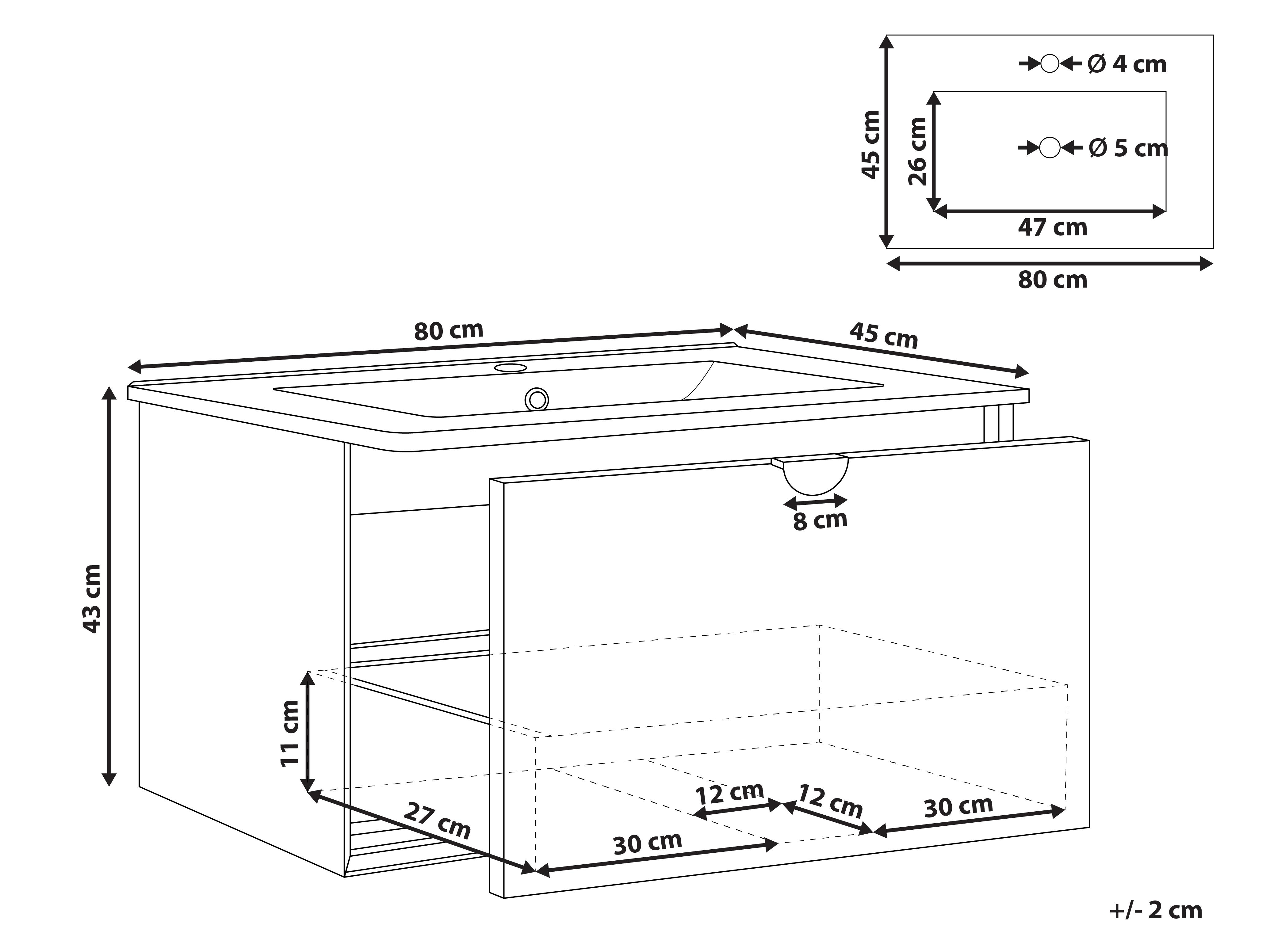 Wandgemonteerd meubel met wastafel BONAIRE Zwart