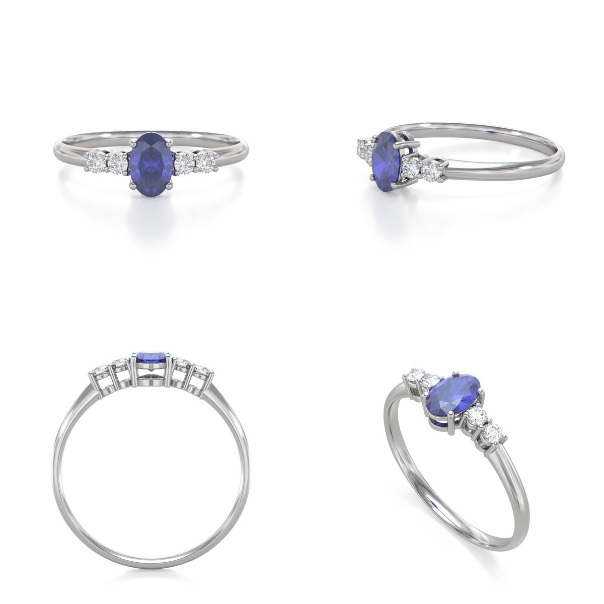 Bague ADEN Tanzanite et diamants sur Argent 925 1.6grs