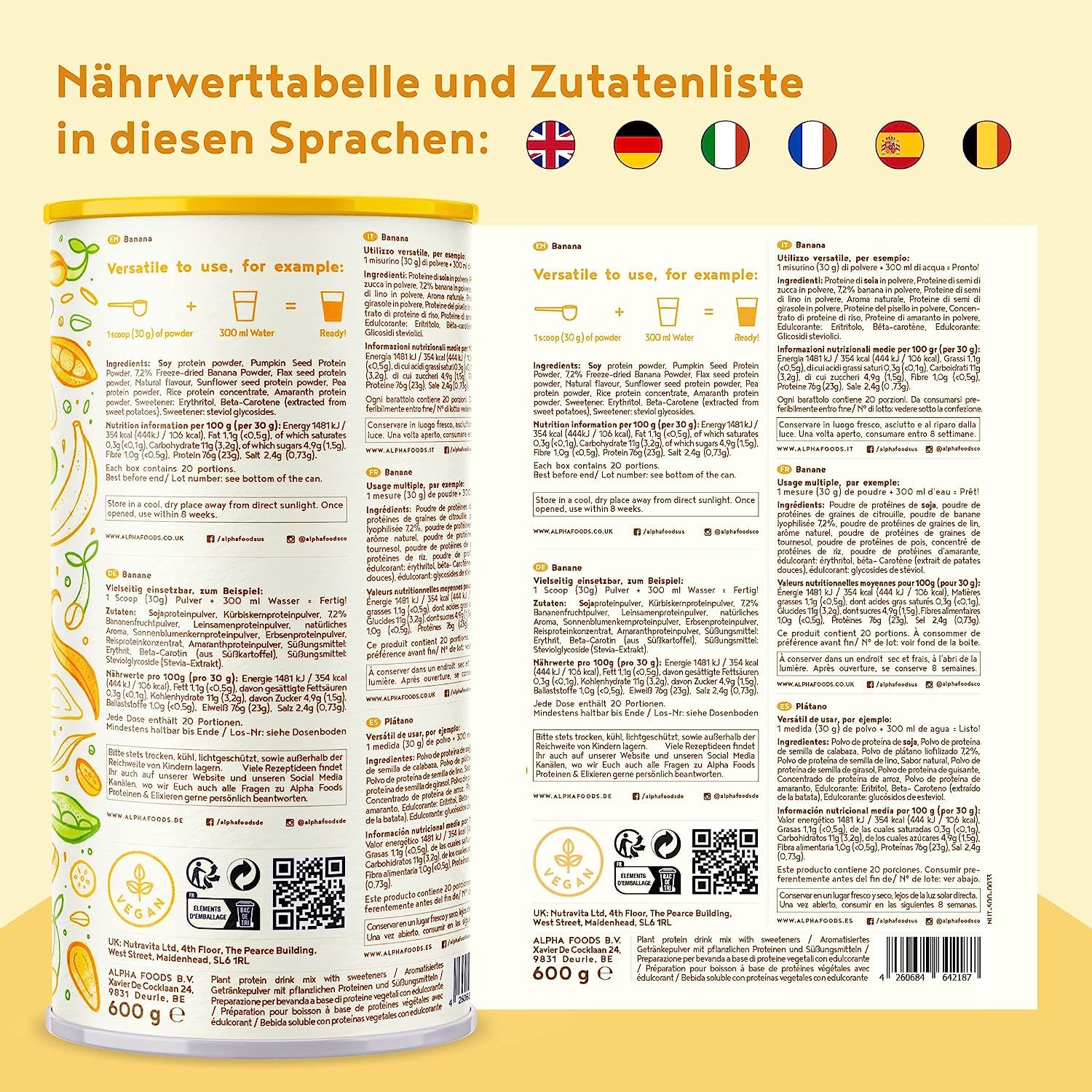Vegan Protein - BANANE - Pflanzliches Proteinpulver
