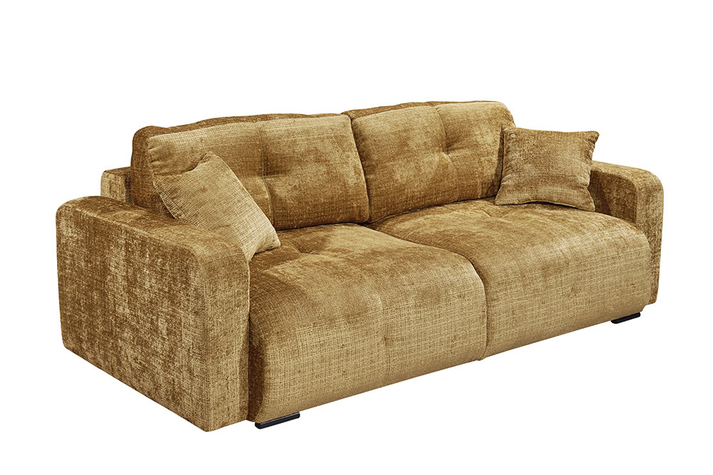 Modernes Schlafsofa DIAMOND 235cm senfgelb Chenille Cremona mit Stauraum 3-Sitzer Couch