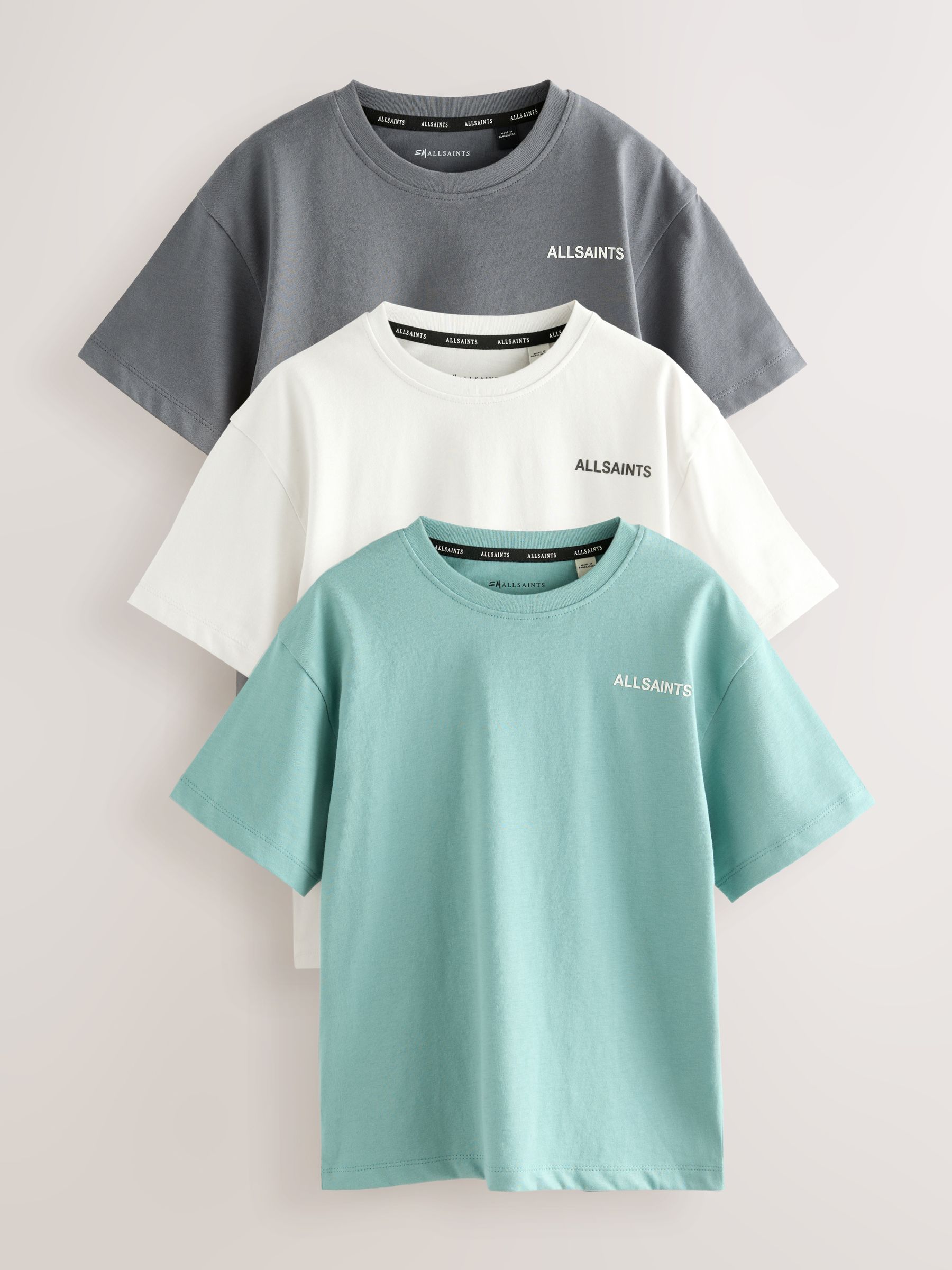 Blauwgroen/grijs - smALLSAINTS Boys Logo Crew Relaxed T-Shirts 3 Pack