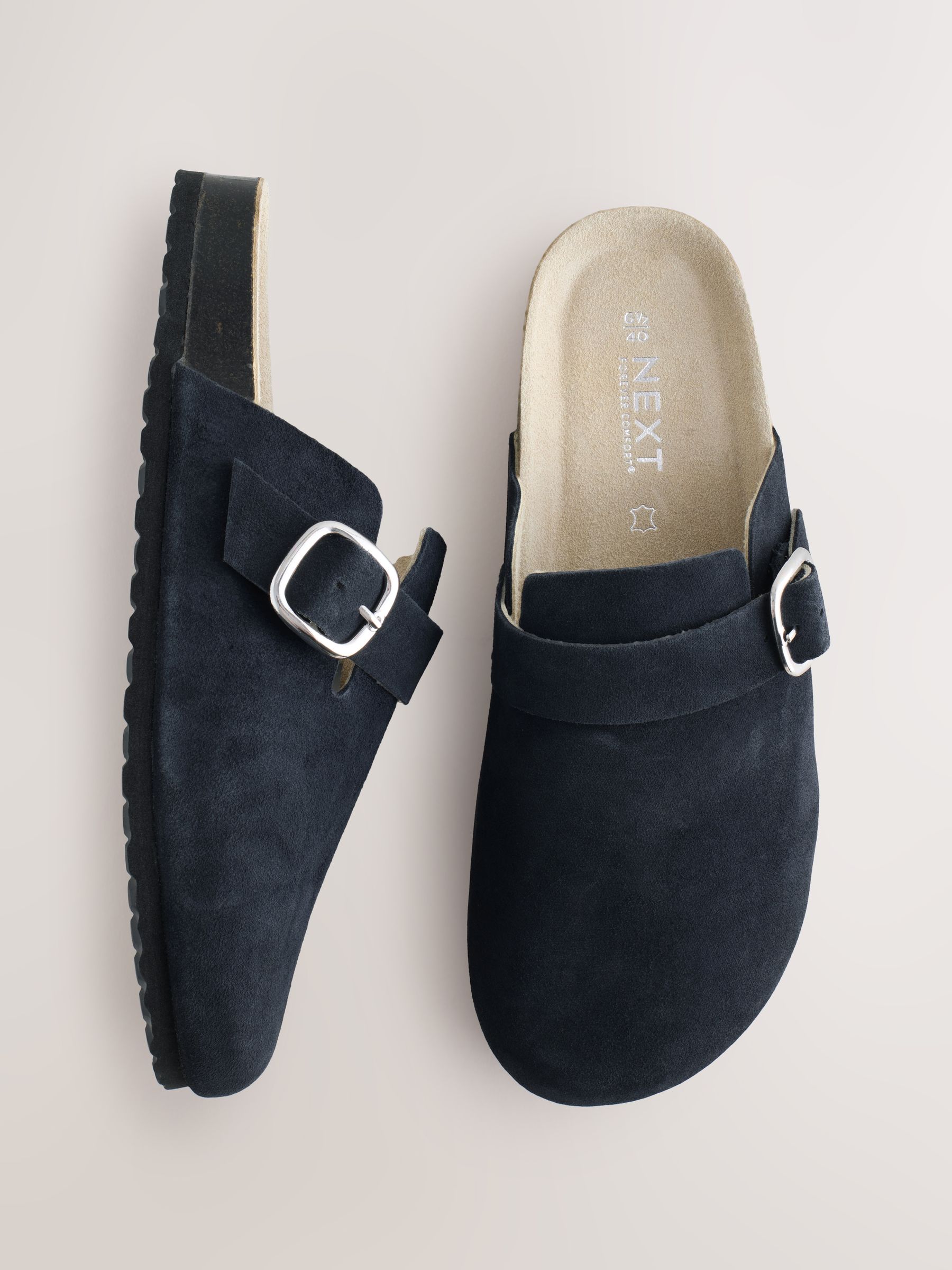 Marineblauw - Klompen met leren voetbed