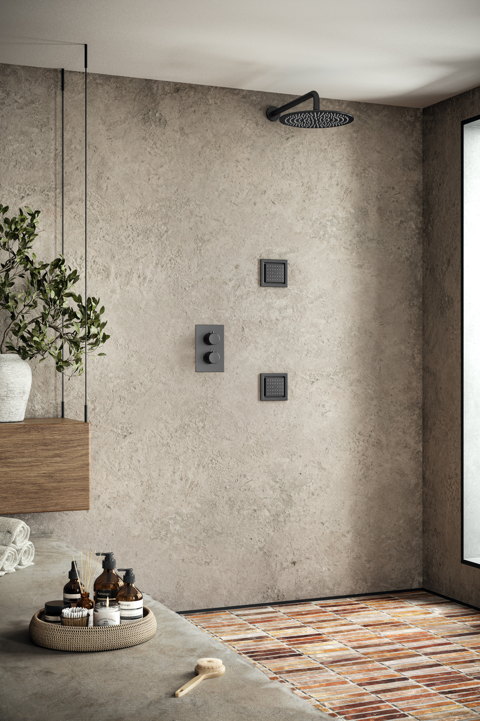 Saniclear Iron Stripes inbouw regendouche 30cm met vierkante massagejets en muurarm verouderd ijzer - gunmetal