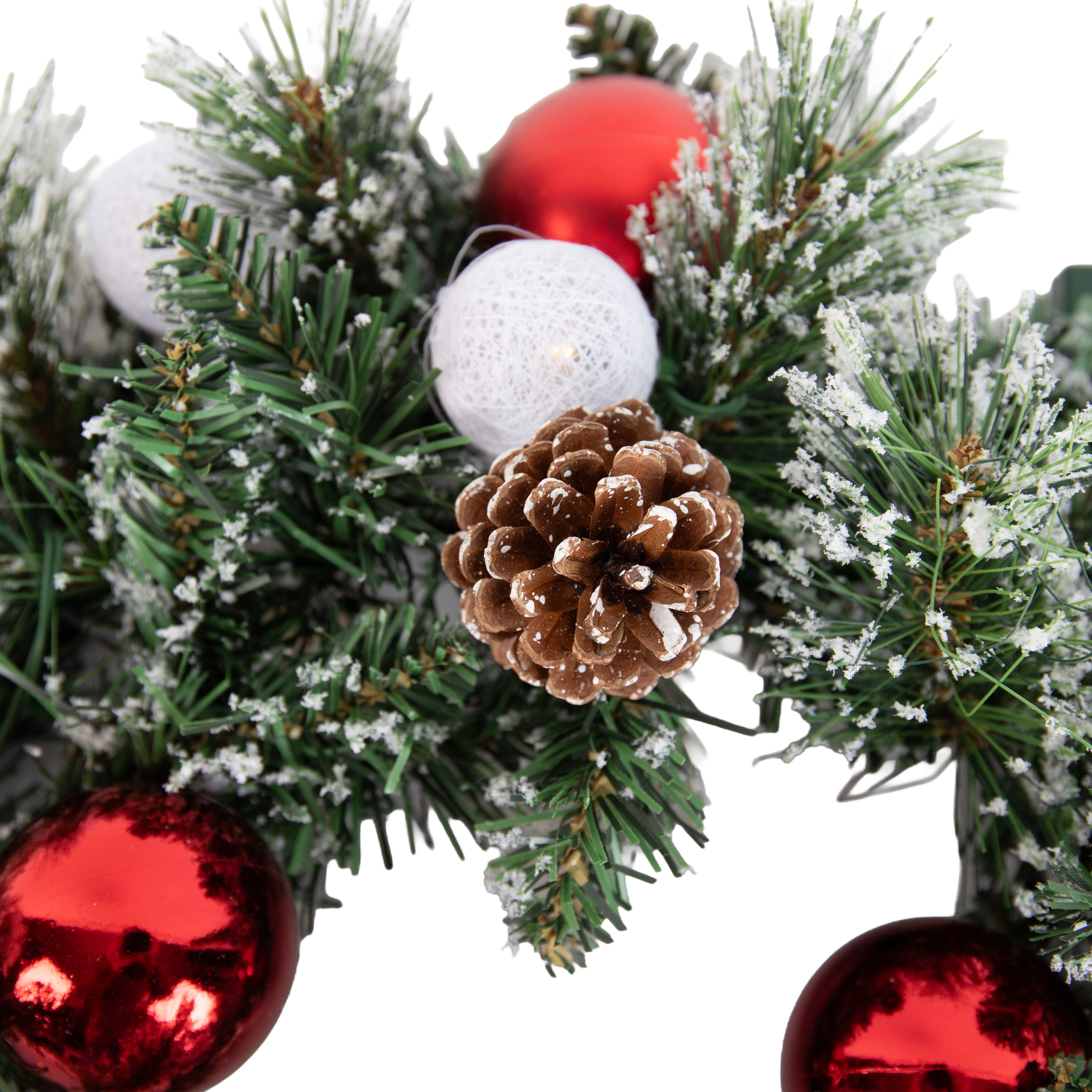 Kerst krans wit met rood 45cm incl. LED met timer - Jack