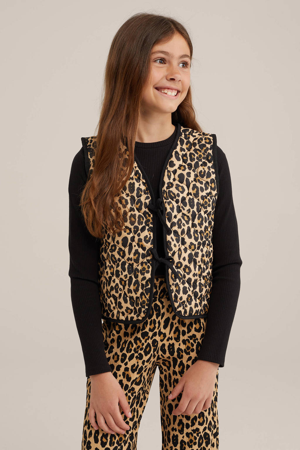 WE Fashion gilet met panterprint bruin/zwart