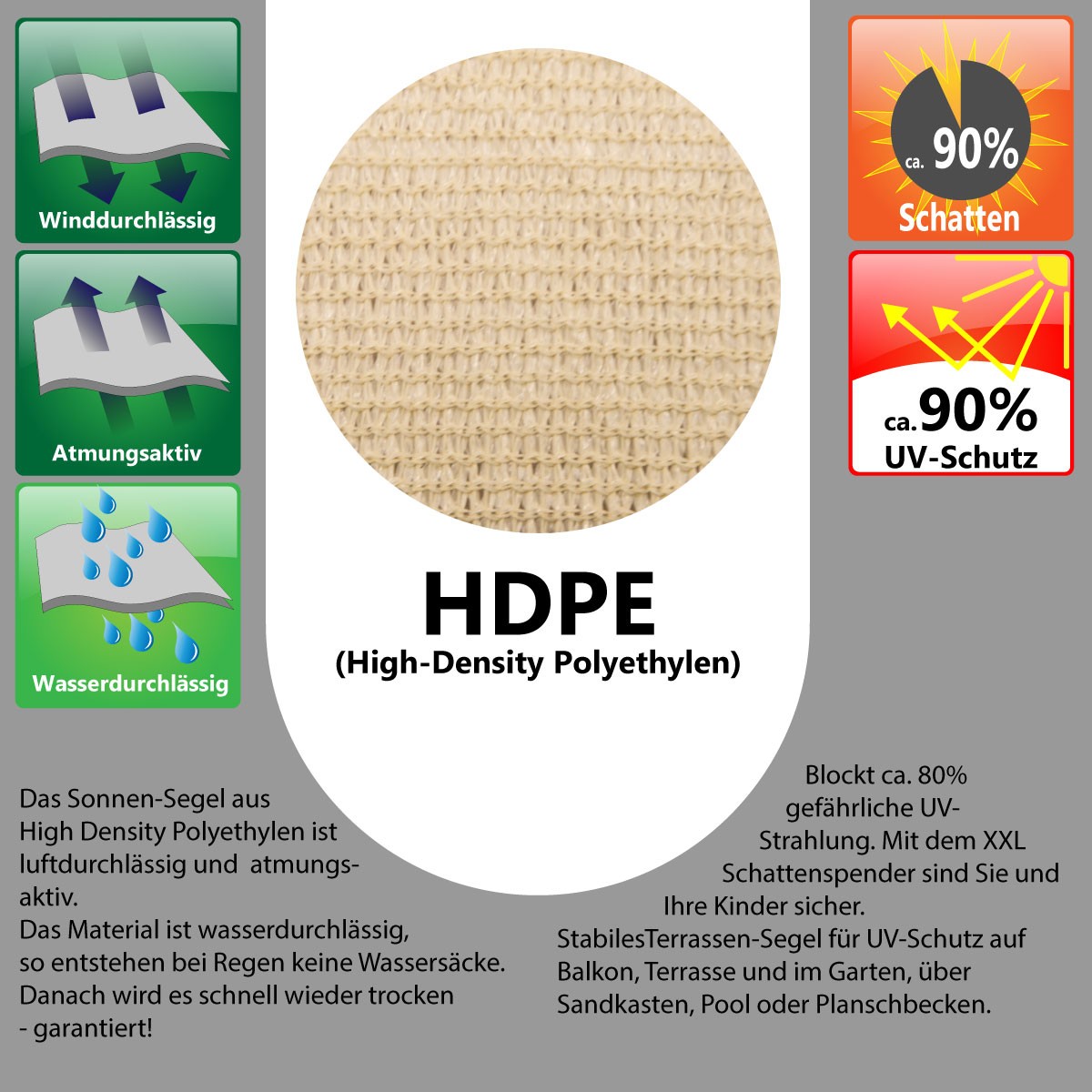 AMANKA 5,1 x 3,6 HDPE schaduwdoek - Beige